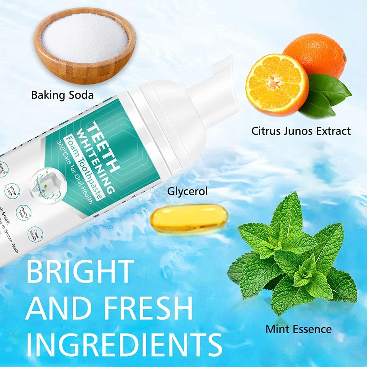 Teeth Whitening Toothpaste with Fluoride, Ultra-Fine Mousse Foam for Deep Cleaning Gums, Stain Removal, 3 Fresh Flavors